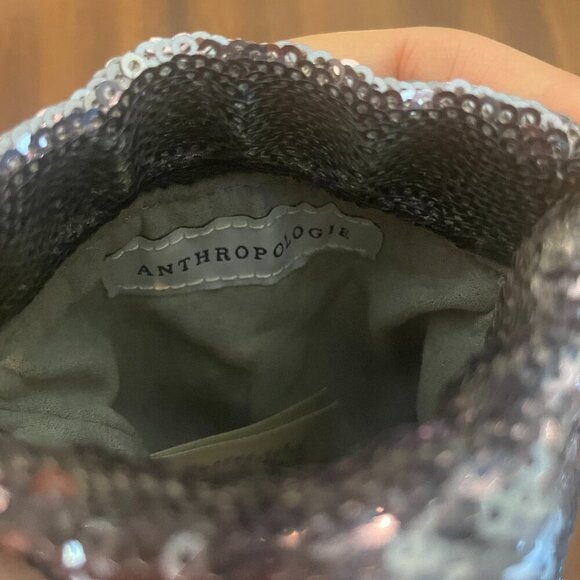 Anthropologie Purple Sequin Hand/Coin Purse 5" x 4" evening - Picture 5 of 5